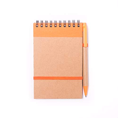 Projects Libreta "Basic" en formato de bolsillo, papel reciclado FSC de 80 g/m2, 70 páginas, tapa dura de estilo ecológico y banda elástica, bolígrafo y carpeta de anillas, multiusos (naranja)
