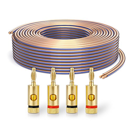 PureLink SP010-010 Cable de altavoz 2 x 2.5mm² (99.9% OFC cable de cobre sólido 0.10mm) Cable de altavoz de alta fidelidad, 10m, transparente, Set incluye 4 tapones de banana