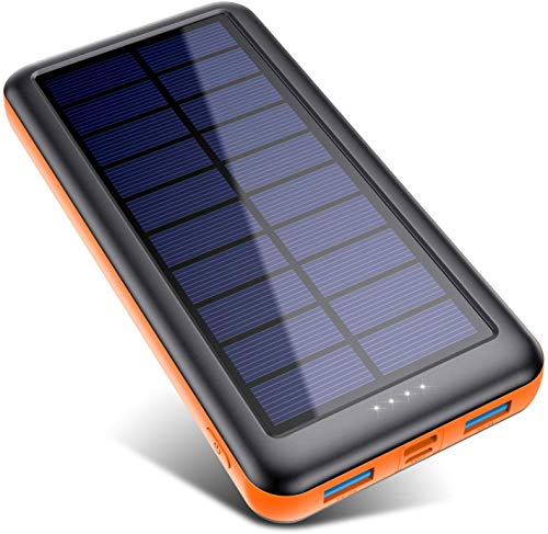 Pxwaxpy Cargador Solar 26800mAh, Power Bank Solar 【Entradas Tipo C & Mirco USB】 Batería Externa Solar de Carga Rápida Cargador Movil Portatil con 2 Puertos USB para Smartphones, Tablet, Cámara etc