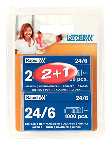 RAPID 20710621 - Caja 1000 grapas 24/6 mm (2+1) x1000 Standard (en blíster) galvanizada
