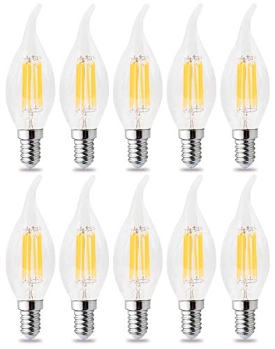RClorBulb (Paquete de 10) 6W E14 Lámpara de vela de filamento LED de vidrio clásico regulable LED Blanco cálido C35L AC 220V