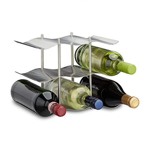 Relaxdays Botellero Vino para 9 Botellas, Acero Inoxidable, Plateado, 22 x 27 x 16,5 cm