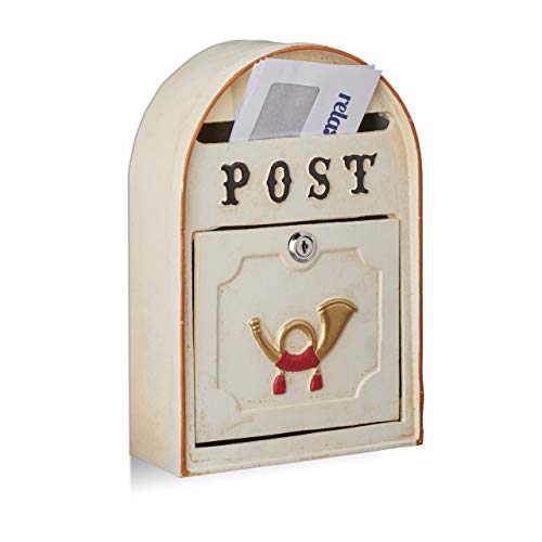 Relaxdays Buzón con Cerradura de Estilo Vintage, Beige, 30 x 20 x 8 cm Relaxdays Buzón con Cerradura de Estilo Vintage, Beige, 30 x 20 x 8 cm