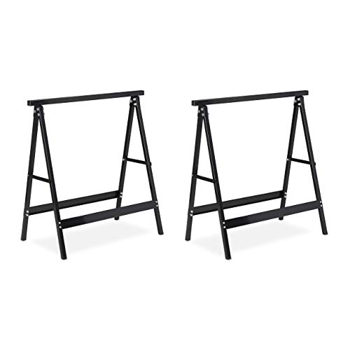 Relaxdays, Negro, Pack 2 Caballetes para Mesa y Trabajos de Bricolaje Plegables, Acero, 75 cm de Alto Relaxdays, Negro, Pack 2 Caballetes para Mesa y Trabajos de Bricolaje Plegables, Acero, 75 cm de Alto