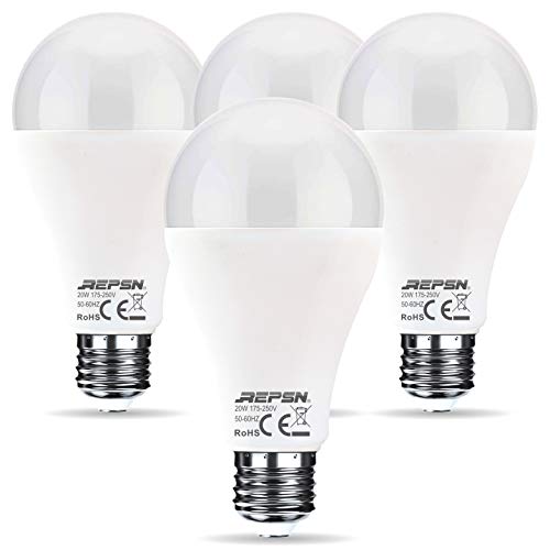 REPSN® Bombilla LED E27, 20 W, A67, luz blanca cálida, 3000 K, bombilla de bajo consumo, sustituye a bombillas incandescentes de 150 W, 2000 lúmenes, CRI85+, ángulo de haz de 240°.