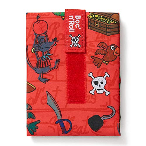 Roll'eat - Boc'n'Roll Kids | Bolsa Merienda Infantil Porta Bocadillos, Envoltorio Reutilizable y Ecológico sin BPA, Piratas Rojo