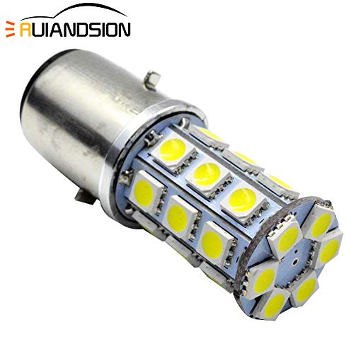 Ruiandsion 2pcs BA20D LED Motocicleta Bombilla DC 6V Super Brillante 5050 27SMD Chipset Bombilla LED Alto Bajo Haz, 6000K Blanco