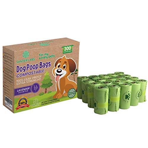 SANTER LABS Bolsas Excrementos Residuos Caca Perros Gatos Mascotas Extrafuerte Compostable Biodegradables De Almidón de Maíz Certificada EN13432 (300 Bolsas COMPOSTABLES)