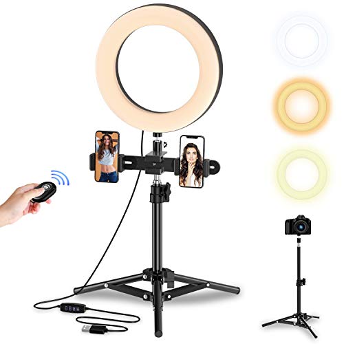 Selvim Anillo de Luz LED Fotografía, Aro de Luz de Escritorio con Trípode Alto y Extensible, 3 Modos 10 Brillos Regulables, 104 Bombillas, Control Remoto Bluetooth, para Selfie, Maquillaje, TIK Tok