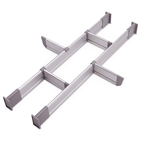 Separadores Ajustables de Cajones de Cocina, Elegante Organizador Modular de Aluminio, Juego de 6 Separadores (Corto | para Cajones 39 cm - 44,5 cm de largo) de Practical Comfort