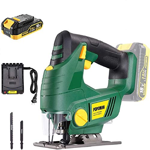 Sierra de Calar sin Cable 18V, POPOMAN Sierra Caladora con LED, 2.0Ah Batería, Cargador Rápido, 2 Hoja, Corte en Madera: 40mm, Corte en Bisel 45 °, Ajuste de velocidad variable, Cambio de Hoja Rápido Sierra de Calar sin Cable 18V, POPOMAN Sierra Caladora con LED, 2.0Ah Batería, Cargador Rápido, 2 Hoja, Corte en Madera: 40mm, Corte en Bisel 45 °, Ajuste de velocidad variable, Cambio de Hoja Rápido