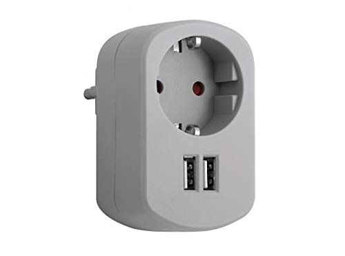 Simon Brico Cl118123 - Adaptador elec 16amp 1 toma+2 usb 2.1a 250v gr/cen simon b