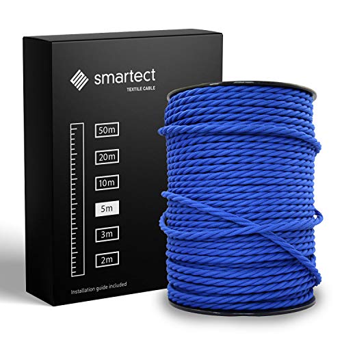 smartect Cable para lámparas de tela en color Azul Marino - Cable textil trenzado de 5 Metro - 3 hilos (3 x 0,75 mm²) - Cable de luz con revestimiento textil