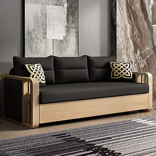 Sofá Cama Convertible, Tela Nórdica De Madera Maciza Sofá Cama Nórdico Plegable Multifuncional Doble Perezoso para Sala De Estar, Adecuado para Muebles De Dormitorio De Apartamento,Dark Gray,1.4M