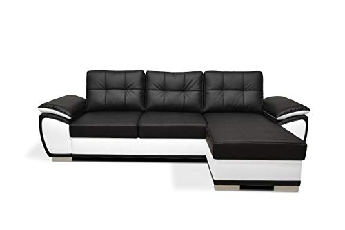 Sofá Chaise Longue Cama con arcón en Polipiel (Piel sintética) – Kingston (Negro/Blanco) Sofá Chaise Longue Cama con arcón en Polipiel (Piel sintética) – Kingston (Negro/Blanco)