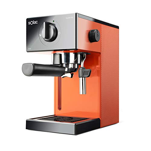 Solac CE4503 Squissita Easy Orange - Cafetera espresso, 20 bar, Double Cream, Espresso y Cappuccino, 1050 W, Portafiltros 1 ó 2 cafés, Monodosis/molido, Vaporizador de acero inoxidable, 1.5 l, Naranja