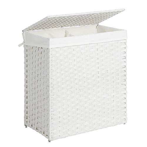 SONGMICS Cesto de la Ropa, Cesto de la Colada, Tejido a Mano, Cesto de Lavandería con Compartimentos Separados, Ratán Sintético, con Tapa y Asas, Plegable, Bolsa de Forro Extraíble, Blanco LCB52WT SONGMICS Cesto de la Ropa, Cesto de la Colada, Tejido a Mano, Cesto de Lavandería con Compartimentos Separados, Ratán Sintético, con Tapa y Asas, Plegable, Bolsa de Forro Extraíble, Blanco LCB52WT