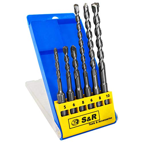 S&R Brocas SDS Plus Pared Hormigón, Juego Brocas SDS Plus 6 piezas: 5,6,8 x 110mm; 6, 8, 10 x 160 mm para el hormigón, el granito, Piedra. En caja de plástico S&R Brocas SDS Plus Pared Hormigón, Juego Brocas SDS Plus 6 piezas: 5,6,8 x 110mm; 6, 8, 10 x 160 mm para el hormigón, el granito, Piedra. En caja de plástico