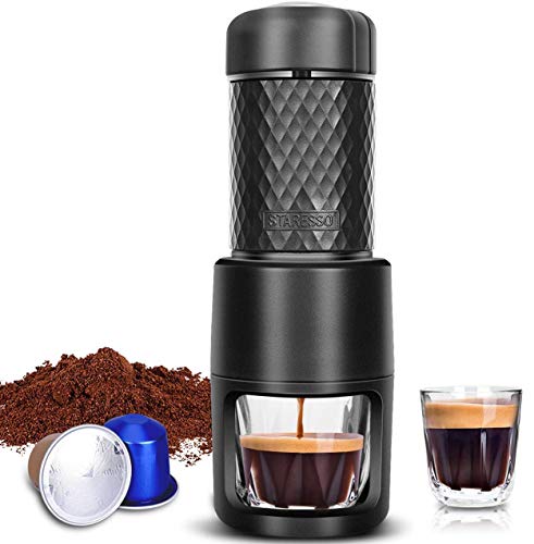 STARESSO Máquina de café espresso manual, portátil, compatible con café y cápsula, ideal para camping, senderismo, oficina o casa