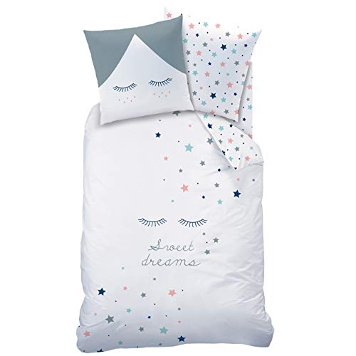 STARS Sweet Dreams Ropa de cama para niñas y niños, motivo reversible con grandes estrellas y pestañas, varios colores, 2 piezas, funda de almohada de 80 x 80 cm + funda de 135 x 200 cm, 100 % algodón STARS Sweet Dreams Ropa de cama para niñas y niños, motivo reversible con grandes estrellas y pestañas, varios colores, 2 piezas, funda de almohada de 80 x 80 cm + funda de 135 x 200 cm, 100 % algodón
