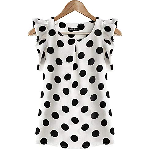 Summer Women Elegant Blusa Blanca de Gasa Señoras Puffed Manga Corta Top Negro con Estampado de Puntos Blusas Summer Women Elegant Blusa Blanca de Gasa Señoras Puffed Manga Corta Top Negro con Estampado de Puntos Blusas