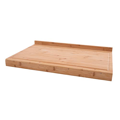 Superficie de trabajo, tabla de cortar de madera de bambú con surco, accesorios de cocina para pan, carne, frutas y verduras, marrón y blanco, grande, 40 x 30 x 7 cm