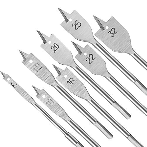 Taladro de Madera Plano CHALA 8PCS Juego de Brocas de Pala Set Broca Madera Plana para Madera Blanda y Dura 6/10/12/16/20/22/25 / 32mm Taladro de Madera Plano CHALA 8PCS Juego de Brocas de Pala Set Broca Madera Plana para Madera Blanda y Dura 6/10/12/16/20/22/25 / 32mm