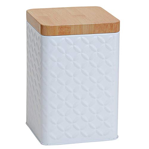 Tarro de almacenaje con tapa en imitación de madera, 1,4 L, 10 x 10 x 16 cm, color blanco