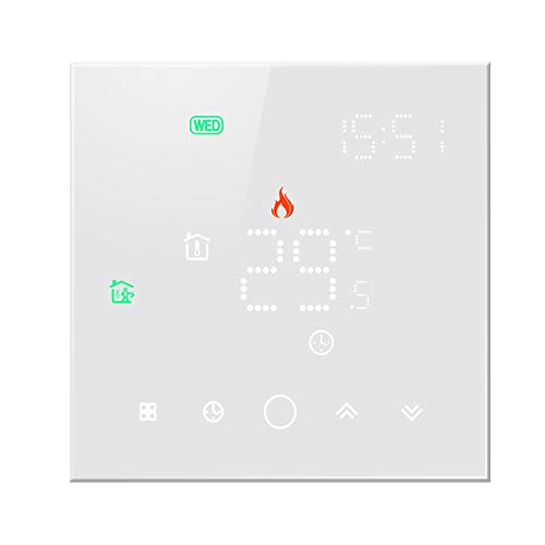 Termostato WiFi para caldera de gas, termostato WiFi, pantalla LCD (cristal templado), botón retroiluminado, programable con Alexa Google Home y teléfono App (blanco)