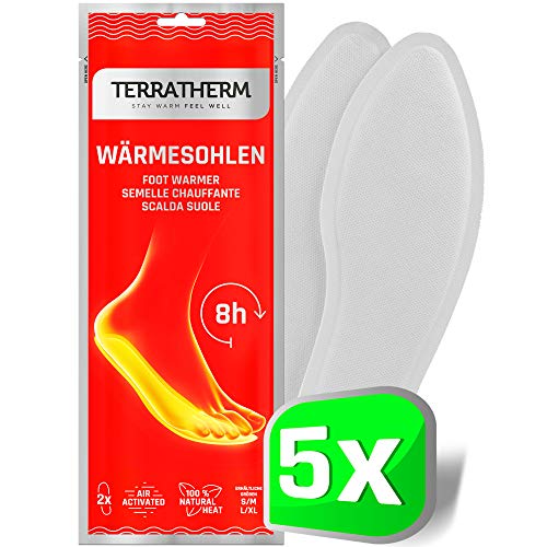 TerraTherm Plantillas Calentadoras- 5 Pares L, Plantillas Calentadoras, Almohadillas térmicas, 100% Calor Natural, Almohadillas térmicas con Forma de Plantillas para 8 Horas de pies Calientes