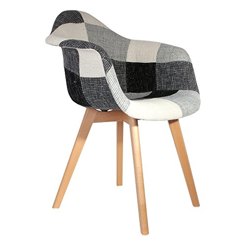 The Home Deco Factory silla escandinava Patchwork, madera + poliéster + PP, Gris/Blanco/Negro, 64x57.5x85.5 cm, 2 unidades