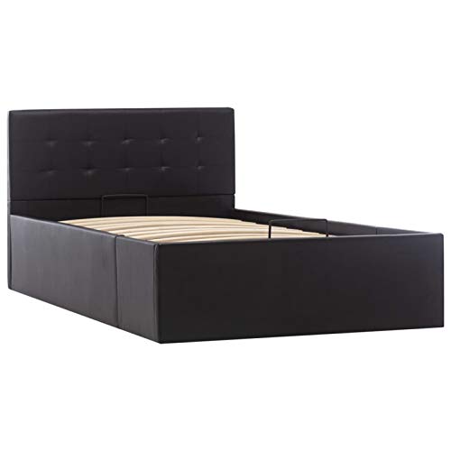 Tidyard Cama Canapé Hidráulica Cama Individual Estructura de Cama Cuero Sintético Negro 90x200 cm