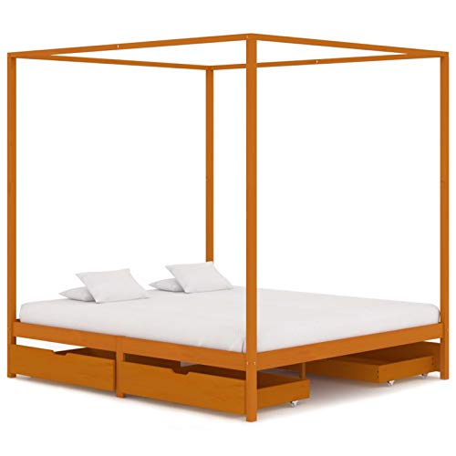 Tidyard Cama con Dosel 4 Cajones Estructura de Cama Marco de Cama Madera Maciza Pino 180 x 200 cm Tidyard Cama con Dosel 4 Cajones Estructura de Cama Marco de Cama Madera Maciza Pino 180 x 200 cm