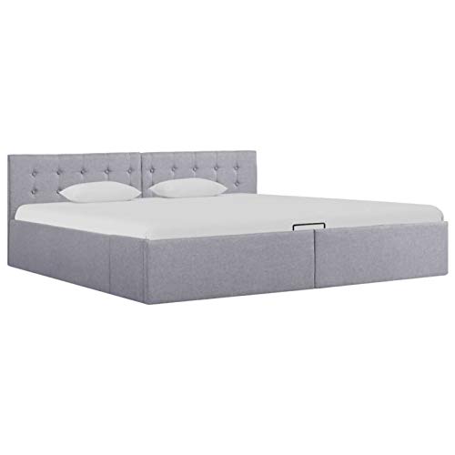 Tidyard Cama Elegante tapizada - con Sistema de iluminación Cama hidráulica con almacenaje y LED Tela Gris Claro 180x200 cm Tidyard Cama Elegante tapizada - con Sistema de iluminación Cama hidráulica con almacenaje y LED Tela Gris Claro 180x200 cm