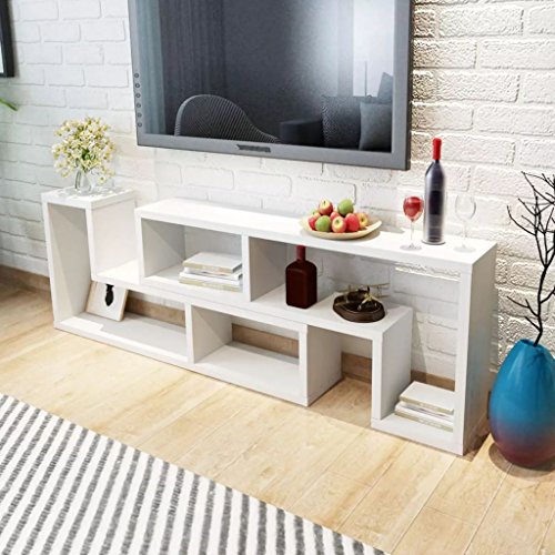 Tidyard Mesa para TV Aparador para TV Mueble TV Salón Mesa Televisión Mueble Comedor Consta de 2 Eestantes en Forma de L Blanco 120x30x56,4/28cm