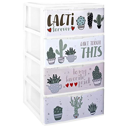 TODO HOGAR - Cajonera Apilable Plastico - Modelo Iris - Cajonera con Decorado Cactus (380 x370 x626 mm)