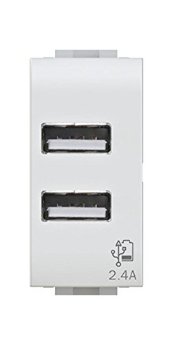 Toma USB 2.4 A a 2 salidas sobre módulo individual compatible con Bticino livinglight Blanca
