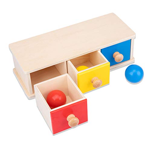 TOYANDONA Caja de Permanencia de Objetos Montessori de Madera 1Pcs con Bandeja Y Bola para Niños Pequeños Juguetes Educativos Tempranos (Cajón de Bolas de Tres Colores)