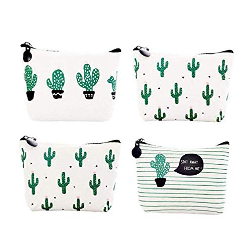 Toyvian - 4 piezas de lona de cactus, modelo portamonedas, bolsos duraderos para pequeños cambios, bolso llavero para estudiantes, bolsos de lápiz, mini cartera