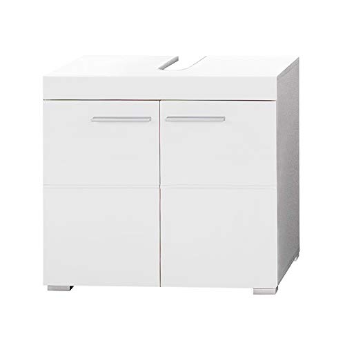 trendteam smart living Armario bajo de lavabo para baño Amanda, 60 x 56 x 34 cm, en blanco y blanco de brillo intenso, con abundante espacio de almacenamiento