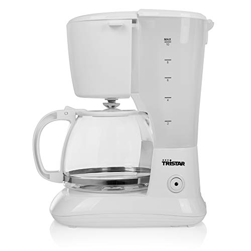 Tristar CM-1252 Cafetera con jarra de cristal de 1,25 litros, para 10-12 tazas de café, elemento antigoteo, 800 W, Blanco