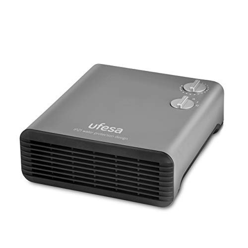 Ufesa CP1800IP - Calefactor Horizontal/Plano 1800W, con Protección IP21, Sistema Seguridad Antivuelco, 3 Modos: 2 Niveles de Potencia y Función Ventilación, Termostato Regulable, Silencioso