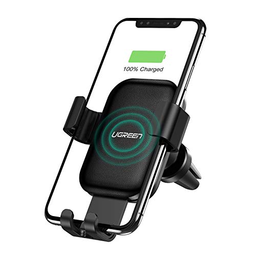 UGREEN Cargador Inalámbrico Coche,10W/7.5W/5W QI Cargador Coche Gravedad en Rejillas del Aire,Cargador de Móvil Inalámbrico para Coche para Samsung S20 S10 Note10, iPhone 11 XR XS X 8, Huawei P30 Pro