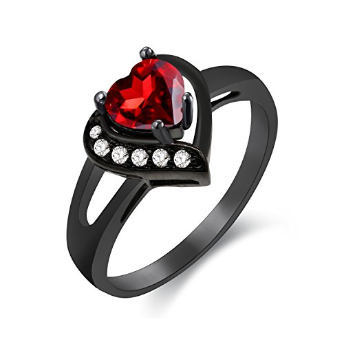 Uloveido Women Black Promise Ring con Forma de corazón Red Zirconia cúbica Love CZ Alianzas de Boda Crystal Heart Rings Anillos de Compromiso para Mujeres Niñas (Tamaño 14) Y349