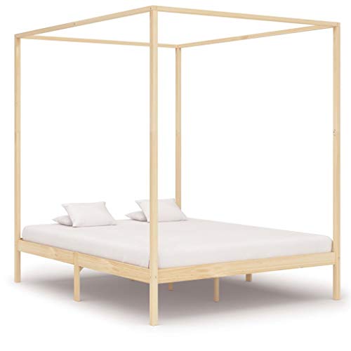 UnfadeMemory Marco de Cama de Madera para con Dosel,con Listones,Muebles de Hogar,Madera Maciza de Pino (180x200cm, Natural)