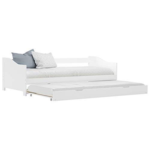 UnfadeMemory Marco de Cama Nido con Ruedas y Listones,Sofá Cama,90x200cm,Muebles de Hogar,Madera Maciza de Pino (Blanco) UnfadeMemory Marco de Cama Nido con Ruedas y Listones,Sofá Cama,90x200cm,Muebles de Hogar,Madera Maciza de Pino (Blanco)