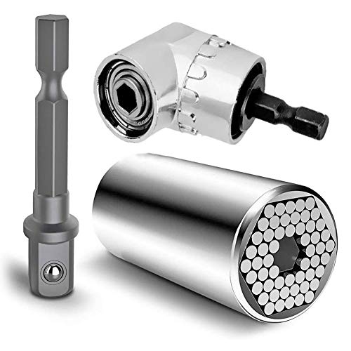 Universal de Llave de Vaso, Llave de Tubo Hexagonal Pequeña de 7 a 19 mm + Puntas de Destornillador, 1 Adaptador de Broca de ángulo Recto a 105 Grados