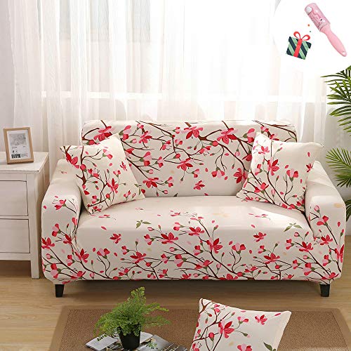 Universal Funda Sofá Chaise Longue de 3 plazas Elástica Soft, Morbuy Impresión sin Brazos Cubierta de Sofá Cubre Sofá Funda Furniture Protector Antideslizante (1 Plaza,Flor de melocotón)