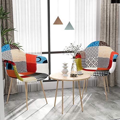 VADIM Scandinavian Dining Chairs Patchwork Set De 2, Sillas Nórdicas Tapizadas En Tela De Patchwork, Sillas De Diseño Sólido con Patas De Metal, Imitación Roble VADIM Scandinavian Dining Chairs Patchwork Set De 2, Sillas Nórdicas Tapizadas En Tela De Patchwork, Sillas De Diseño Sólido con Patas De Metal, Imitación Roble