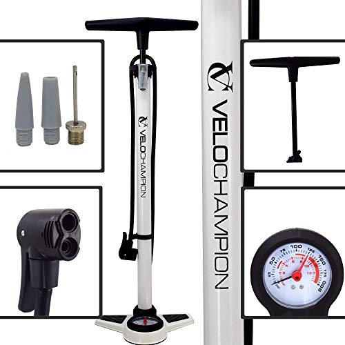 VeloChampion Bomba Pro De Bicicleta Profesional De Bastidor/Pie con Manómetro - La Mejor High Pressure Track Pump (Blanco) VeloChampion Bomba Pro De Bicicleta Profesional De Bastidor/Pie con Manómetro - La Mejor High Pressure Track Pump (Blanco)